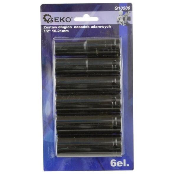 Zestaw narzędzi Geko ZESTAW DŁUGICH NASADEK UDAROWYCH 1/2" 10-21MM 6EL. (20) G10500 GEKO