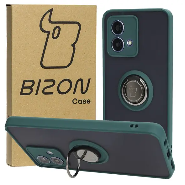 Bizon Case Hybrid Ring Motorola Moto G84 5G smoky with a dark green frame