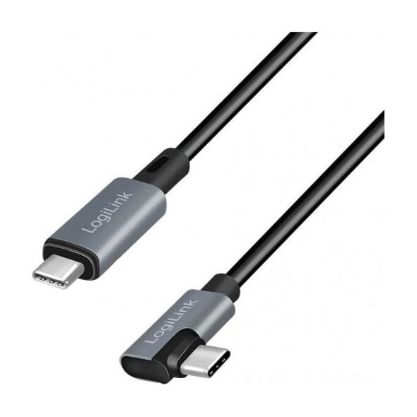 LOGILINK CU0184 Kabel USB 2.0 Type-C C/M kątowy na USB-C/M E-mark PD czarny 3m
