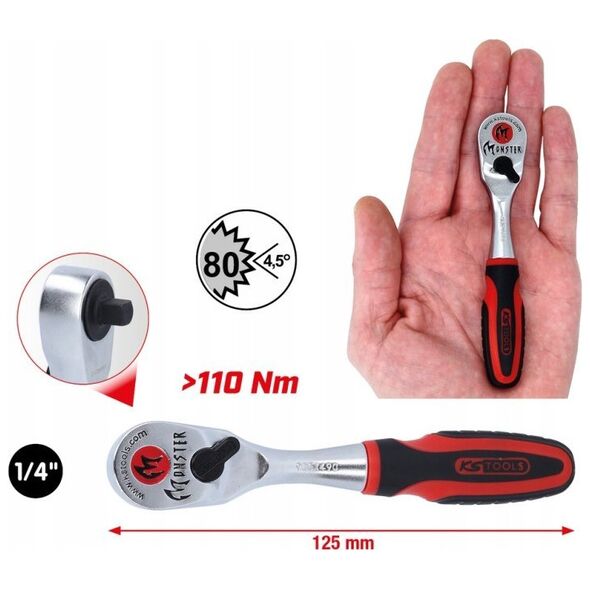 KS Tools Terkšlė 1/4´´ Monster, 80 dantų, KS Tools