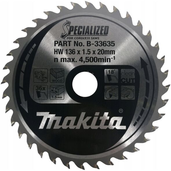 Makita MAKITA PIŁA TARCZOWA  136x20x36z SPECJALIZED DREWNO