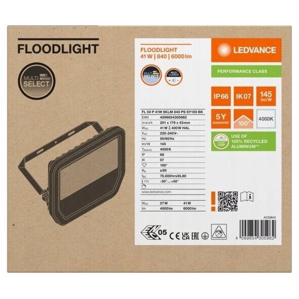 FLOODLIGHT 41W 145LM/W 4000K IP66