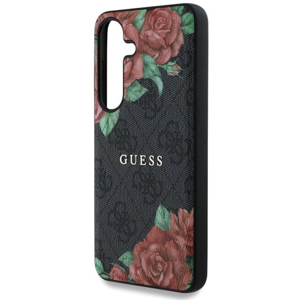 Guess Leather 4G Flowers Print Metal Classic Logo MagSafe Samsung Galaxy S25 case black