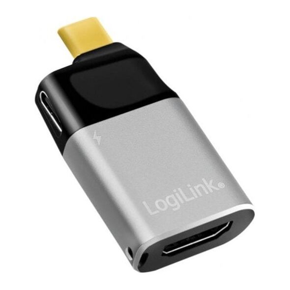 LOGILINK CUA0203 Adapter USB typu C C/M na HDMI-A+USB-C 4K PD aluminium czarny/szary