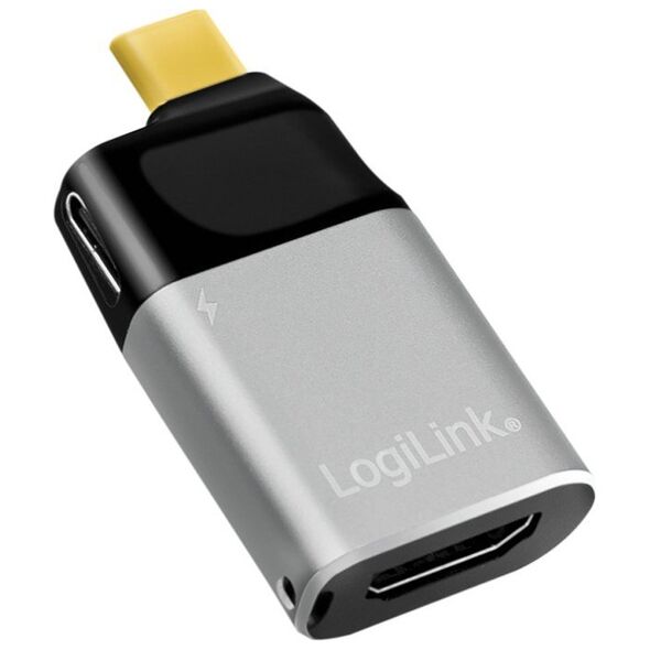 LOGILINK CUA0203 Adapter USB typu C C/M na HDMI-A+USB-C 4K PD aluminium czarny/szary