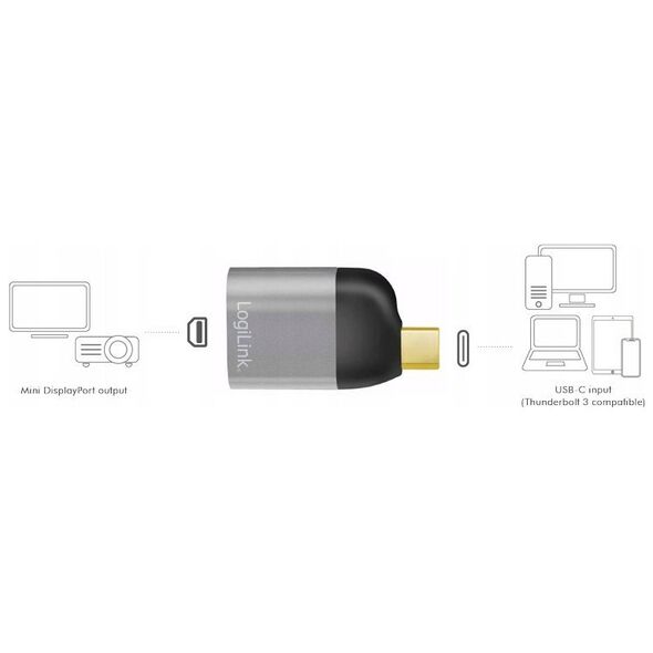 LOGILINK CUA0205 Adapter USB typu C USB-C/M na mDP/F 8K aluminium czarny/szary