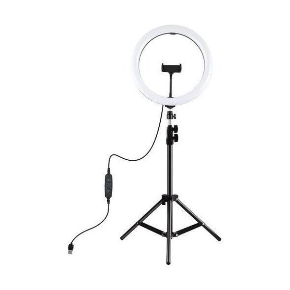 LED žiedinė lempa 30cm, su trikoju stovu iki 1.1m ir telefono laikikliu, USB