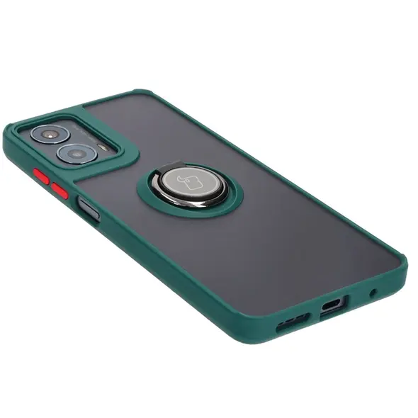 Bizon Case Hybrid Ring Motorola Moto G04 / G24 / G24 Power smoky with a dark green frame