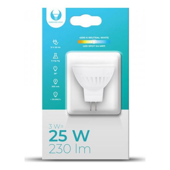 Forever Light Żarówka LED G4 MR11 3W 12V 4500K 230lm Ceramiczna Forever Light