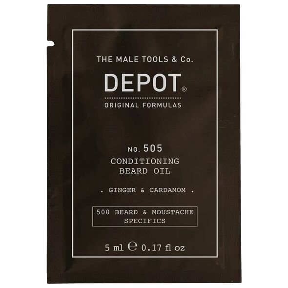 Depot, 500 Beard & Mustache Specifics No. 505, Beard Oil, Ginger & Cardamom, For Shine & Softness, 5 ml For Men