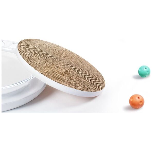 Petkit PETKIT FUN, 4 in 1 Cat Scratcher, Made of ABS, inside the ball track there is Orange ( Bells inside) and Green balls( Catnip inside). 330 mm Round Rest and Play Zone.