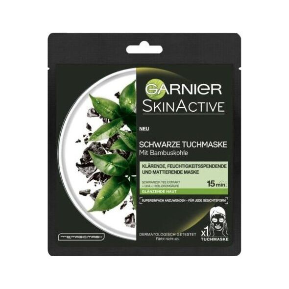 Garnier Garnier, Skin Active - Pure Charcoal, Paraben-Free, Mattifying & Hydrating, Sheet Mask, For Face, Day, 28 g For Women