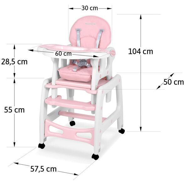 Ricokids Krzesełko do karmienia Sinco 5w1 różowe (7091)