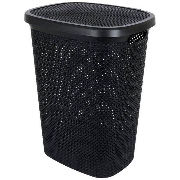 Kosz na pranie Bathroom Solutions Kosz na pranie pojemnik łazienkowy na odzież bieliznę z pokrywą czarny 60 l