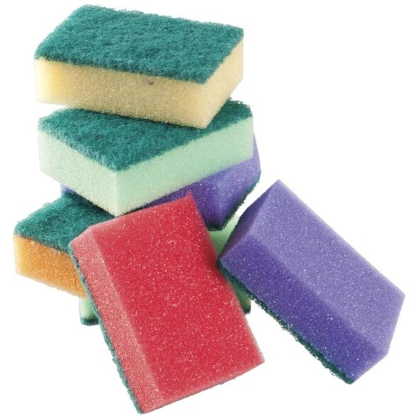 Svamp multi Mini 9x6 cm Assorterede farver med Grøn skuresål,10 stk/pk