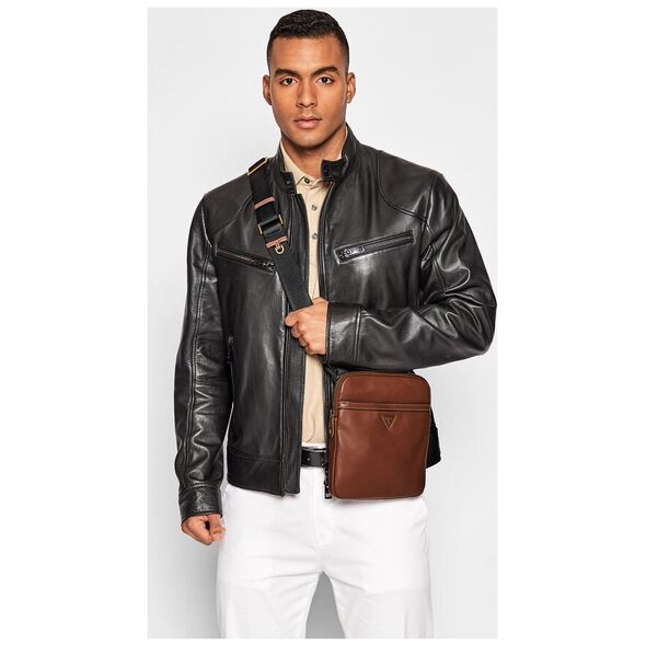 Guess, Scala, Synthetic Leather, Textile Bag, Brown, HMSCALP2223BRO, For Men, 20 x 22.5 x 2.5 cm For Men