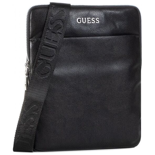 Guess, Scala, Flat Top Zip, Textile Crossbody Bag, Black, For Men For Men