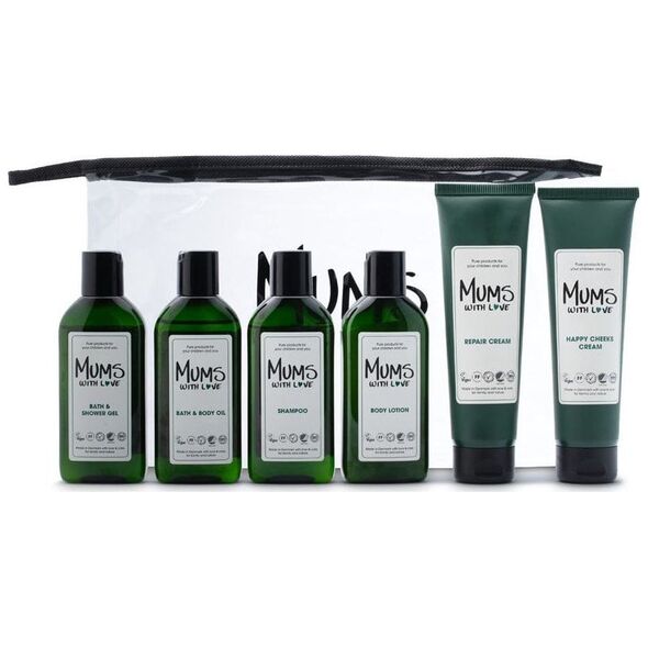 Starter Kit Set Mums With Love: Mums With Love, Hydrating, Body Lotion, 100 ml + Mums With Love, Hair Shampoo, For Cleansing, 100 ml + Mums With Love, Shower Gel, For All Skin Types, 100 ml + Mums With Love, Cleansing, Bath Oil, 100 ml + Happy Cheeks, Rep