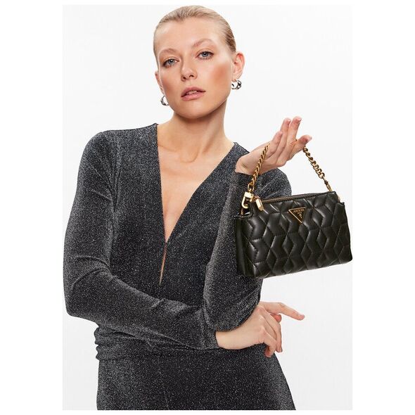 Guess, Elenia, Synthetic Leather, Mini, Textile Crossbody Bag, Black, QB867772, For Women For Women