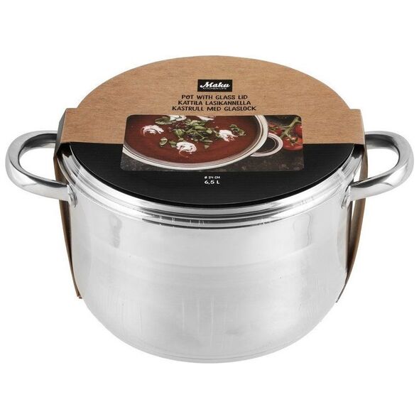 Maku Kitchen Life Basic nerūdijančio plieno puodas su stikliniu dangčiu  6,5 L 24 cm