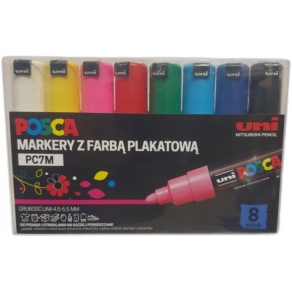 Markery plakatowe PC-7M 8 kolorów POSCA UNI