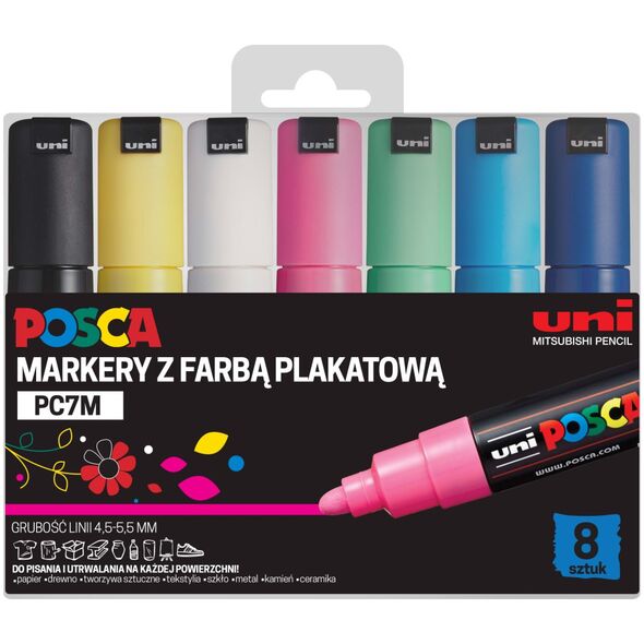 Markery plakatowe PC-7M 8 kolorów POSCA UNI