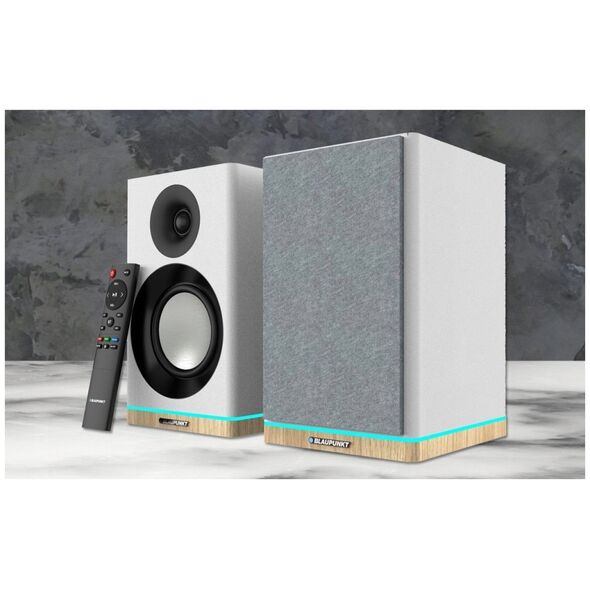 GŁOŚNIKI PÓŁKOWE BS-60WH LED BIAŁE (BLUETOOTH, 2x90W, RCA, USB, OPTYCZNE, BASS-REFLEX, PILOT)