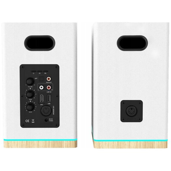 GŁOŚNIKI PÓŁKOWE BS-60WH LED BIAŁE (BLUETOOTH, 2x90W, RCA, USB, OPTYCZNE, BASS-REFLEX, PILOT)