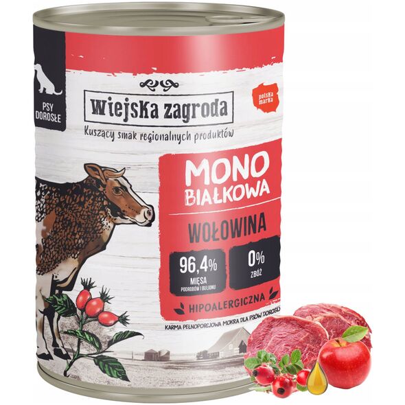 Wiejska Zagroda Monobiałkowa Mokra Karma Dla Psa z Wołowiną 400g