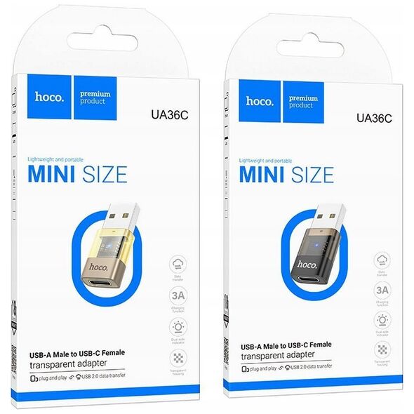 HOCO adapter USB A (męski) do Typ C (żeński) UA36C transparentny czarny