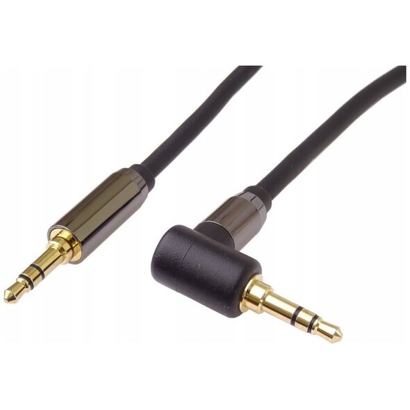 PremiumCord HQ stíněný kabel stereo Jack 3.5mm - Jack 3.5mm zahnutý 90°, 3m