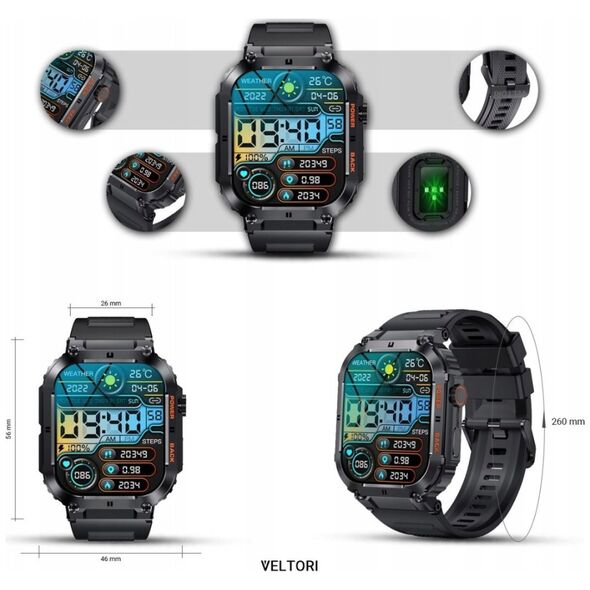 Smartwatch Veltori VT200-1 Czarny Pasek Silikonowy
