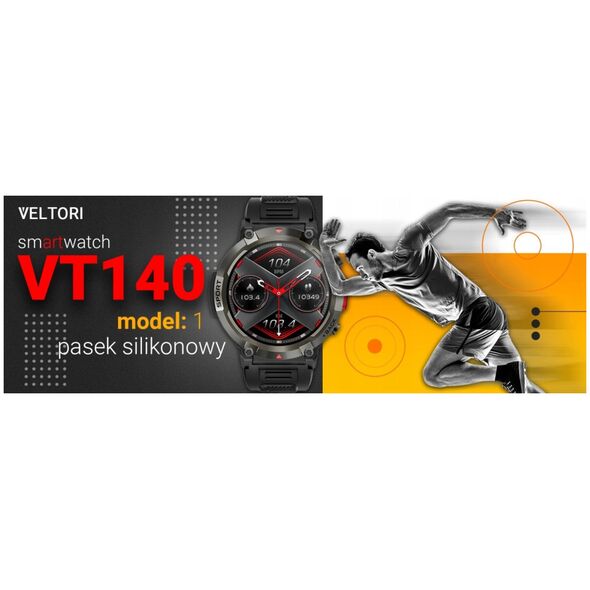 Smartwatch Veltori VT140-1 Czarny Pasek Silikonowy