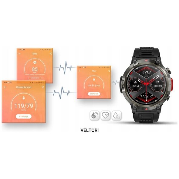 Smartwatch Veltori VT140-1 Czarny Pasek Silikonowy