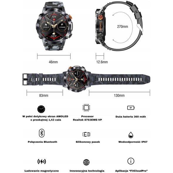 Smartwatch Gravity Zegarek męski SMARTWATCH GRAVITY GT20-1