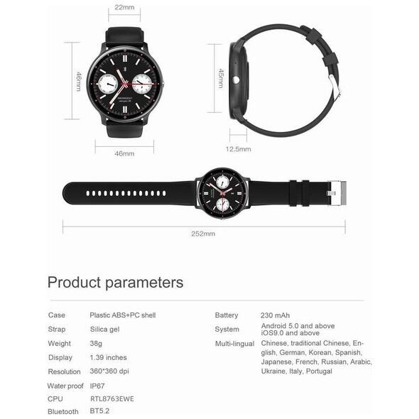 Smartwatch Gravity Zegarek SMARTWATCH - GT1-5 PRO PK/PK/BK