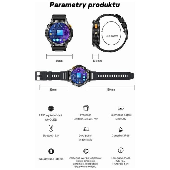 Smartwatch Gravity GT22-1 Czarny  (GT22)