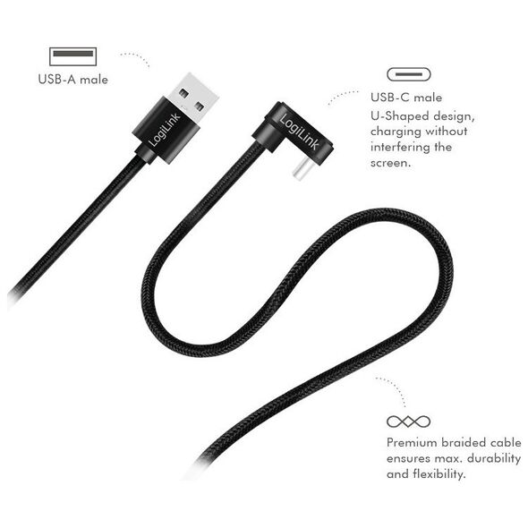 LogiLink CU0192 kabel USB USB 2.0 1 m USB A USB C Czarny