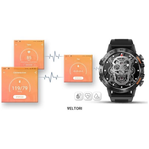 Smartwatch Veltori VT120-1 Czarny Pasek Silikonowy