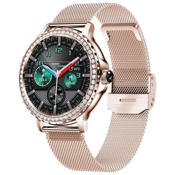 Smartwatch Damski Veltori VT320-1 Złota Bransoleta + Różowy Pasek Silikonowy