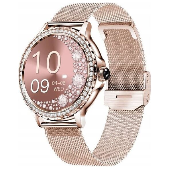 Smartwatch Damski Veltori VT320-1 Złota Bransoleta + Różowy Pasek Silikonowy