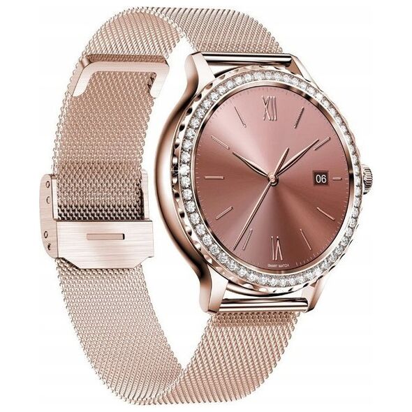 Smartwatch Damski Veltori VT320-1 Złota Bransoleta + Różowy Pasek Silikonowy
