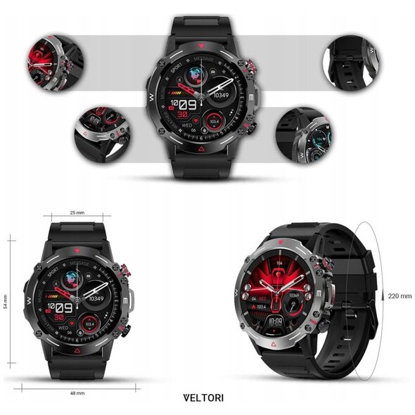 Smartwatch Veltori VT110-1 Czarny Pasek Silikonowy