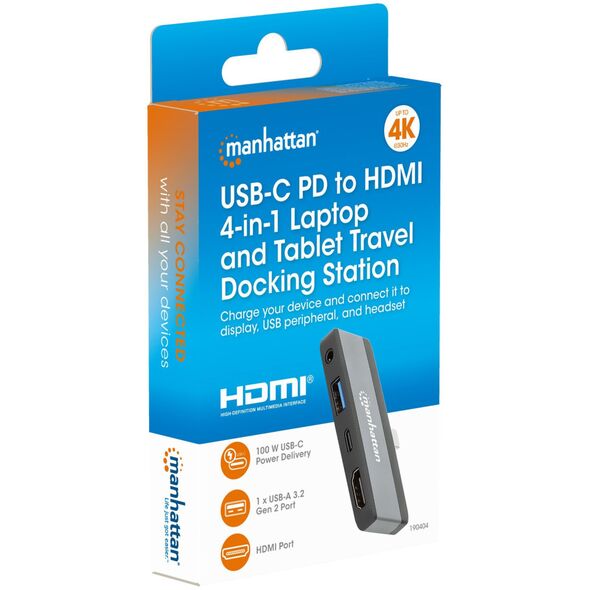 Manhattan 190404 stacja dokująca Przewodowa USB 3.2 Gen 2 (3.1 Gen 2) Type-C Szary