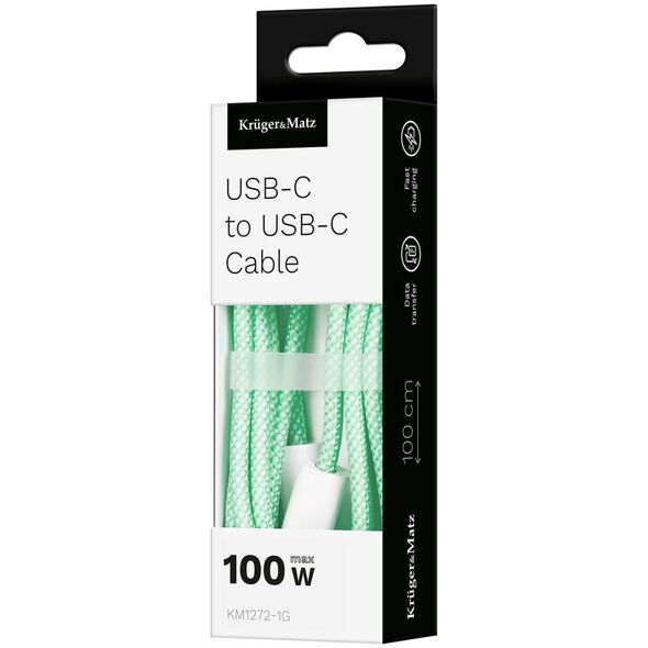 Kabel USB typu C - USB typu C 100 W 1 m zielony Kruger&amp|Matz Basic