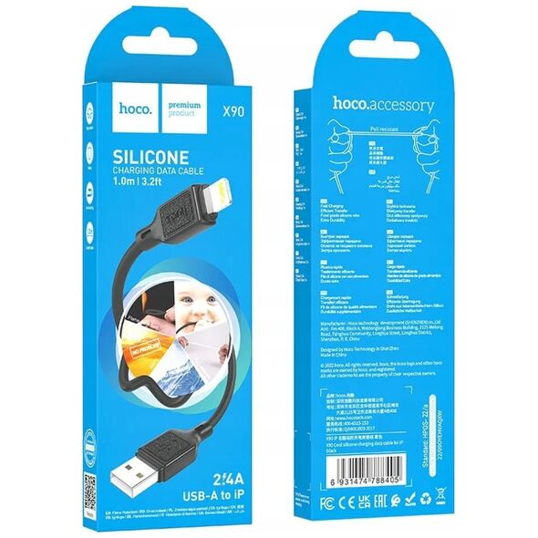 Kabel USB Hoco HOCO kabel USB A do Lightning 2,4A X90 1 m czarny