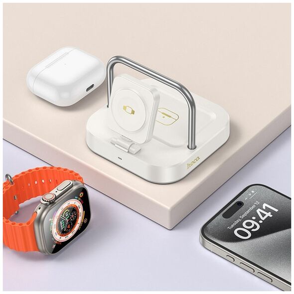 HOCO ładowarka indukcyjna 3w1 kompatybilna z Apple Watch 3A 5W CQ16A biała