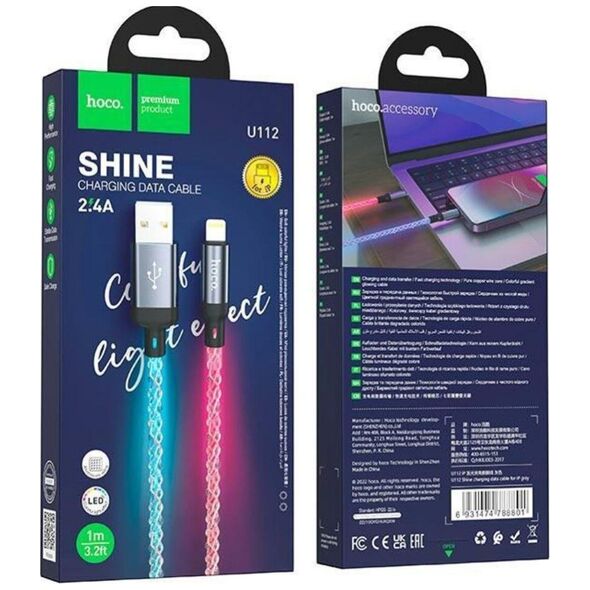 HOCO kabel USB A do Lightning 2,4A U112 1 m szary