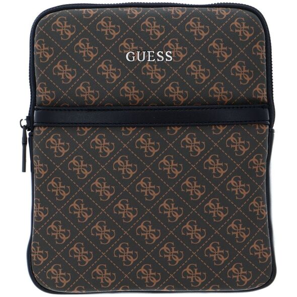 Guess, Vezzola, Flat Top Zip, Textile Crossbody Bag, Brown, For Men For Men
