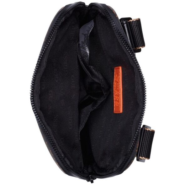 Guess, Vezzola, Flat Top Zip, Textile Crossbody Bag, Brown, For Men For Men